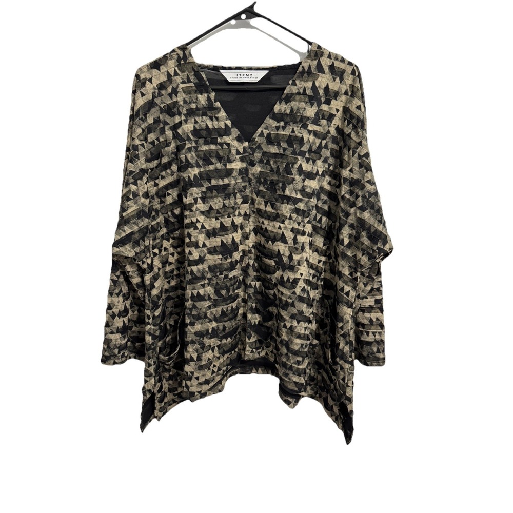 Itemz Chris Baumgartner One Size Womens Boxy Lagenlook Black Ivory Top